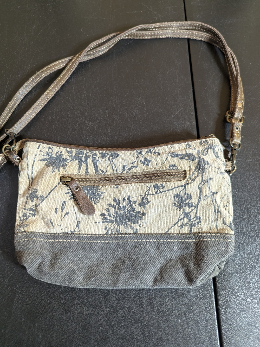 Canvas Floral Crossbody Bag in Beige and Gray